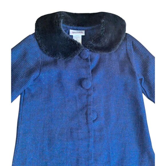 Youngland Vintage Mod Coat Girl’s 6X Blue Metallic Sparkle Faux Fur Collar Cuffs - Picture 3 of 7